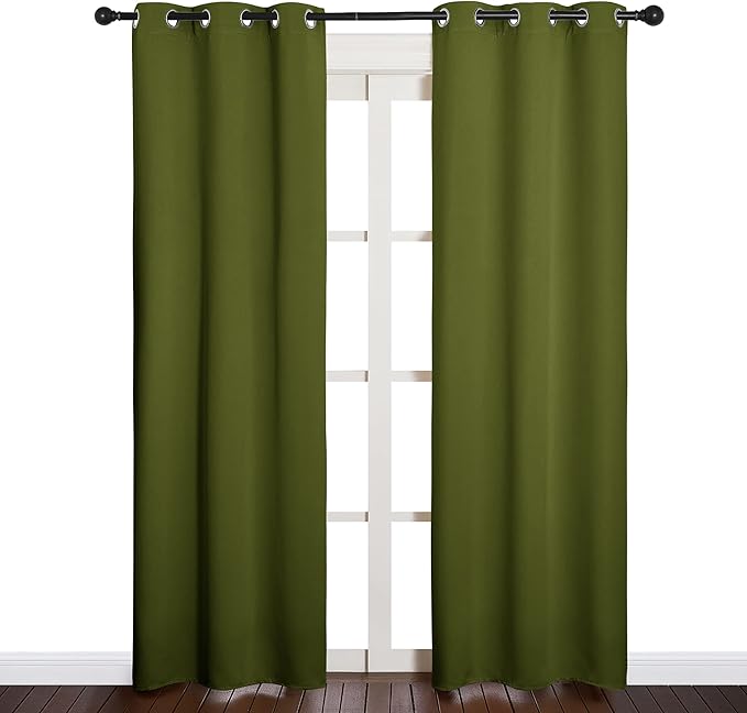 NICETOWN Window Curtain Panels, Christmas Window Decoration Thermal Insulated Solid Grommet Blackout Draperies/Drapes (One Pair, 34 by 84-inch, Olive Green)
