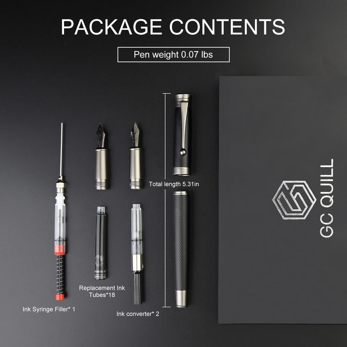 GC QUILL Fountain Pen Set - Fine & Medium Nibs, Includes 18 Ink Cartridges, Ink Refill Converter & Syringe Filler, Gift for Writing, Journaling & Calligraphy MU-13