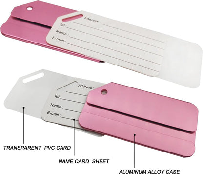 Aluminum Luggage Tags, Luggage Tag Holders for Travel Luggage Baggage Identifier by Ovener (2Pack Pink)