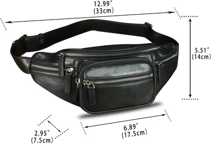 Genuine Leather Fanny Packs for Women and Men Waist Bag Vintage Hip Bum Bag Over Shoulder Crossbody Sling Bag (Black)
