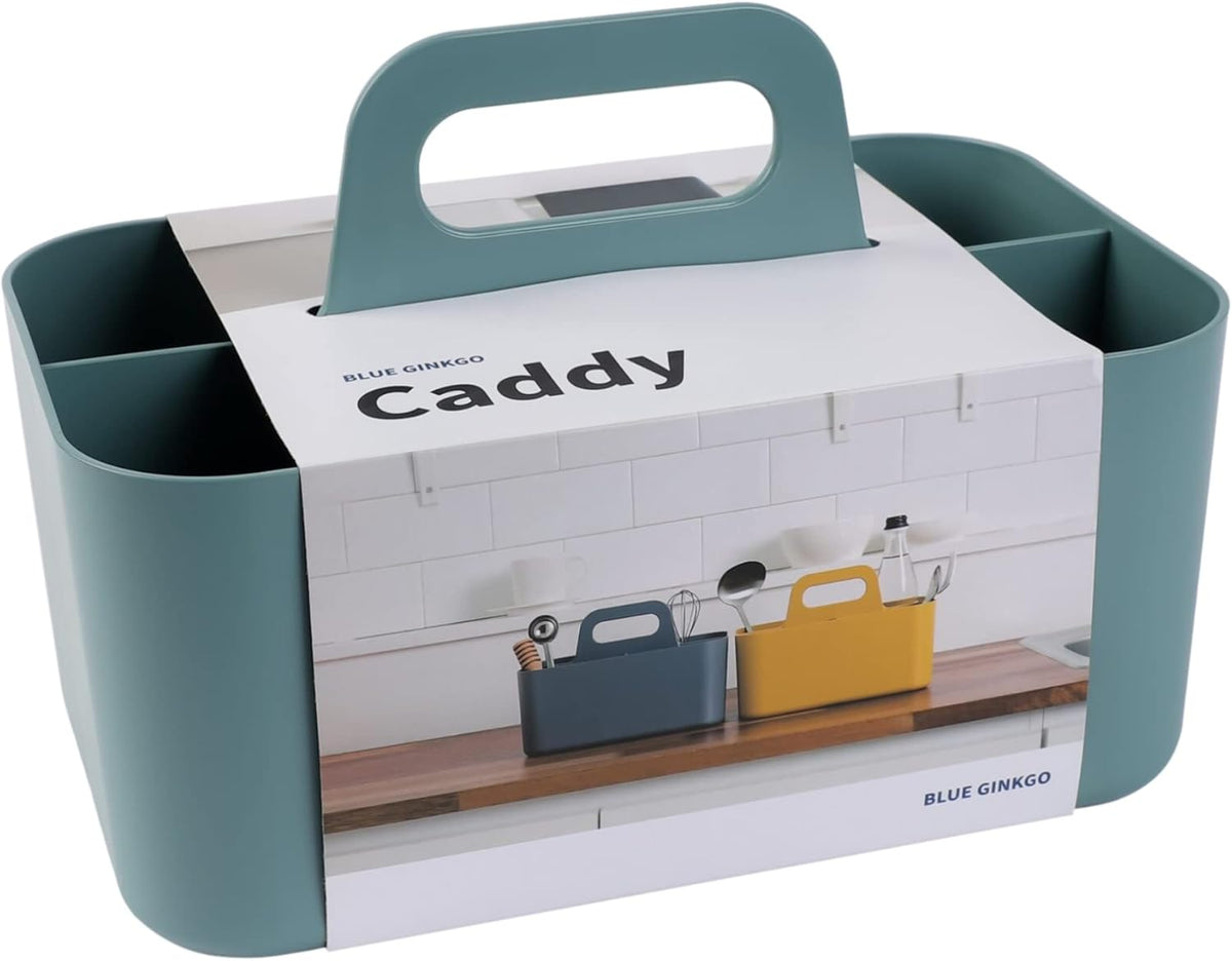 BLUE GINKGO Stackable Organizer Caddy – Korean-Made Portable Tote for Bathroom, Office, Crafts, or School Supplies (Rectangle, Green)