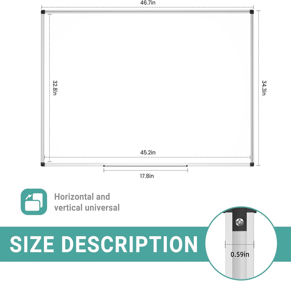 Magnetic Dry Erase White Board - 46 x 33 Inch Whiteboard for Wall - 4 x 3 Large Wall-Mounted Board with Silver Aluminum Frame, 1 Magnetic Eraser, 2 Pens, 1 Detachable Marker Tray, 6 Magnets