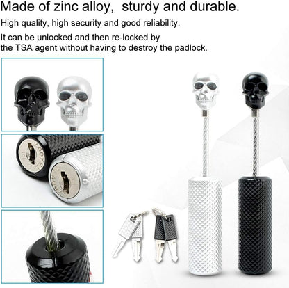 Safe Suitcase Lock, Skull Lock Wire Rope Customs Lock Zinc Alloy Locks with Keys for Suitcases,trolley Case, Trunk, Backpack (Black)