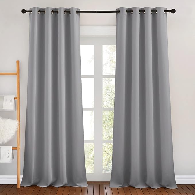 NICETOWN Silver Grey Curtains 96 inches Long, Grommet Thermal Insulated Blackout Curtains Privacy Window Treatments for Boys Room/Living Room, W46 x L96, 2 Panels