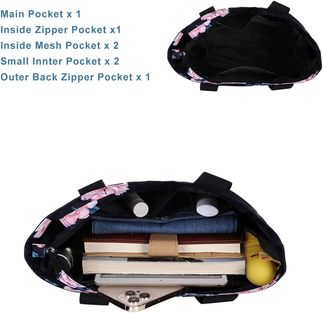 Tote Bag with Zipper for Women Inside Mesh Pocket Heavy Duty Casual Anti-water Cloth Travel Shoulder Handbag