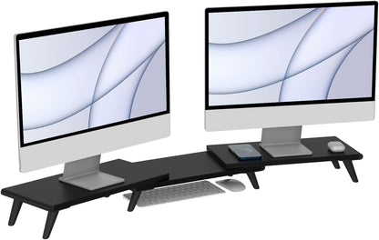 loukin Dual Monitor Stand Riser for Desk, 43.6"*8.2"*3.2" Large Computer Stand for 2 Monitors, Laptop, Printer, Length and Angle Adjustable Computer Shelf, Home Office,Max 43.6" Length(Black)