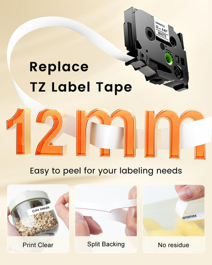 Colorty TZ Tape Compatible with Brother P-Touch Label Tape TZ TZe 12mm 0.47 Laminated White 1/2" Black on White TZe-231 TZE231 for PTH110 D210 D220 D410 D600 1090 1280 1880 2040, 20-Pack