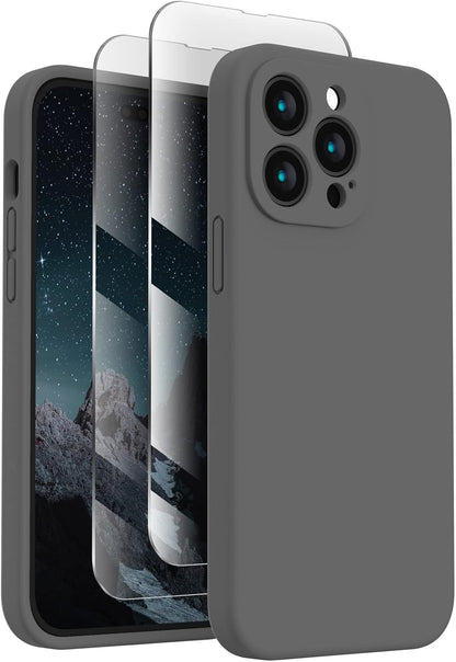 FireNova for iPhone 14 Pro Case, Silicone Upgraded [Camera Protection] Phone Case with [2 Screen Protectors], Soft Anti-Scratch Microfiber Lining Inside, 6.1 inch, Space Gray