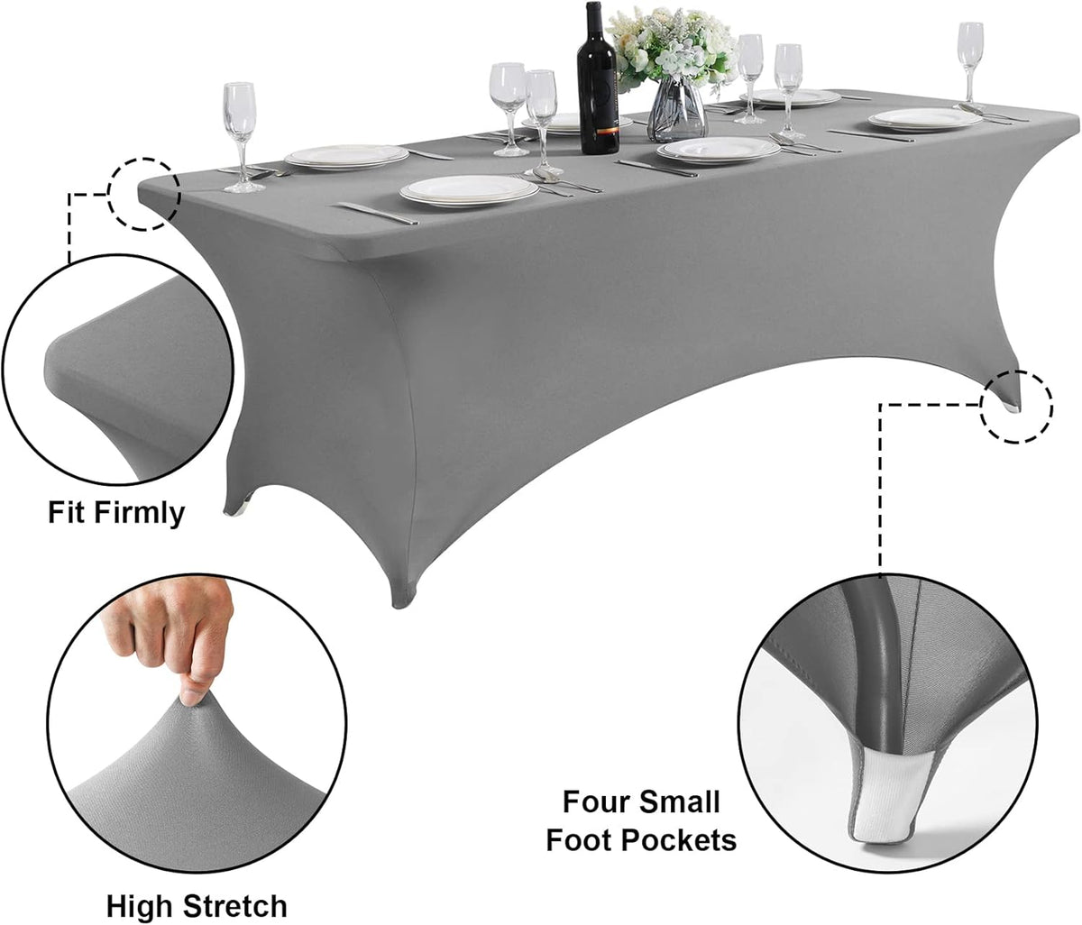 SuperO Waterproof Spandex Table Cover for 6FT Table Universal Fitted Stretch Tablecloth for Party, Banquet, Wedding and Events-Gray