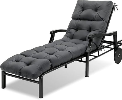 MTMR Chaise Lounge Chair Cushion Outdoor, Waterproof Seat Cushions for Patio Furniture, Non-Slip Outdoor Replacement Pad for Lawn Pool Wicker Couch Loveseat, Thick Long Lounge Cushion, Dark Grey