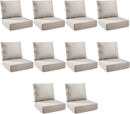 Outdoor Cushion Set for Furniture Patio Furniture, UV Resistant, Water Resistant - 6 Inch Thick Foam Garden Cushions – 22x24 Inch Patio Seat Covers for Chair/Sofa/Couch | Beige | 10-Pack |