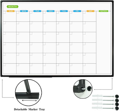 JILoffice Large Dry Erase Calendar Whiteboard - Magnetic White Board Calendar Monthly 60 X 40 Inch, Black Aluminum Frame Wall Mounted Board for Office Home and School