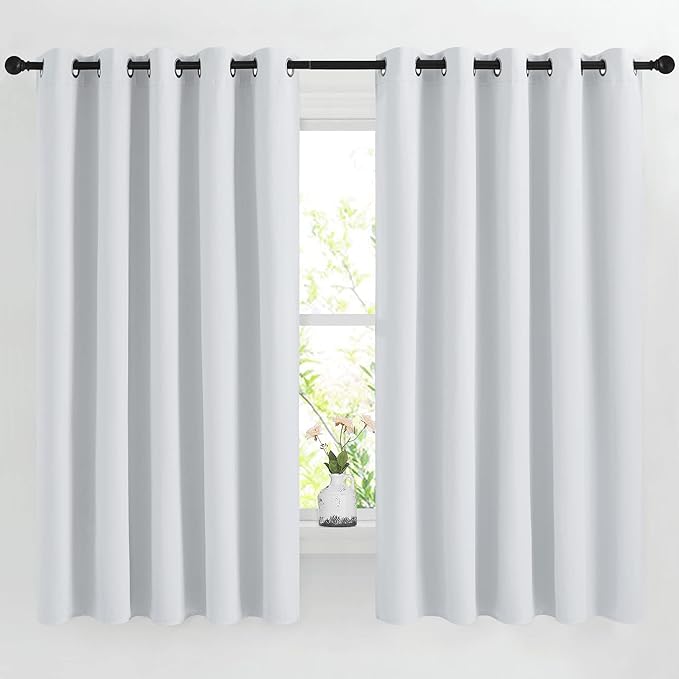 NICETOWN Room Darkening Curtains for Living Room - Easy Care Solid Thermal Insulated Grommet Curtains/Panels/Drapes for Bedroom (2 Panels, 66 by 66, Greyish White)