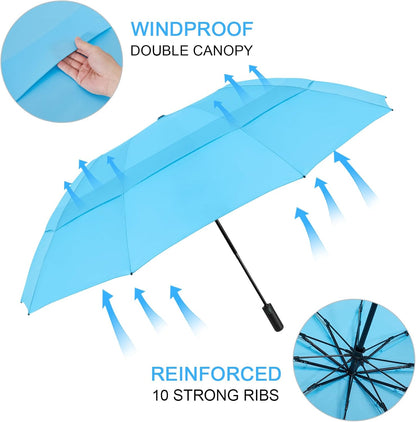 G4Free 42 Inch Inverted Travel Umbrella Compact Windproof 10 Ribs Reverse Small Portable Umbrella for Rain Double Canopy Vented Automatic Open Close for Women(Sky Blue)
