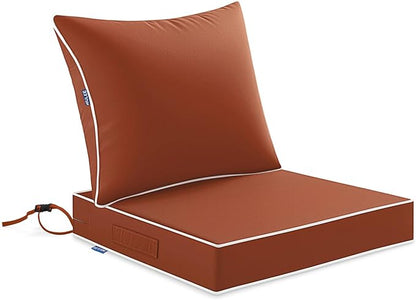MIULEE Burnt Orange Outdoor Seat Cushion 24x24 Inch Waterproof & 3 Year Fade Resistant Deep Seat and Back Cushion for Patio Furniture Chair Sofa Couch with Handle and Adjustable Straps