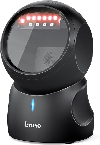 Eyoyo Barcode Scanner, QR 2D Hands-Free Omnidirectional Automatic Sensing Scanning USB Desktop Barcode Scanner, Wired Bar Code Reader Screen Scanning for POS PC Supermarket Library Retail Bookstore