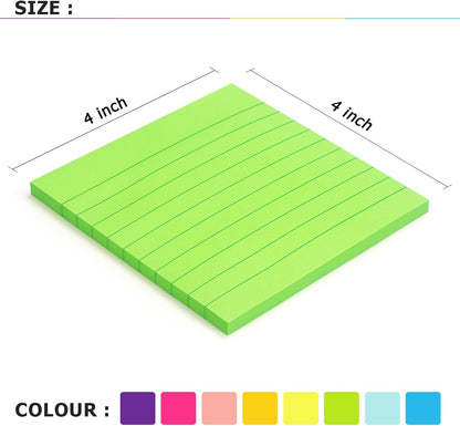 Eastern Wolf 8 Pads Lined Sticky Notes 4x4 Sticky Notes with Lines Self-Stick Note Pads 8 Bright Multi Colors, 50 Sheet/Pad