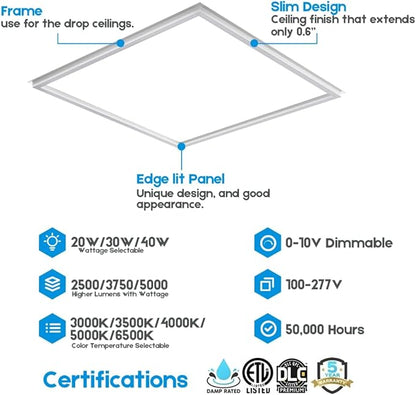 LED Energy Plus 2x2 FT Edge-Lit Frame LED Panel Lights, 5CCT Selectable