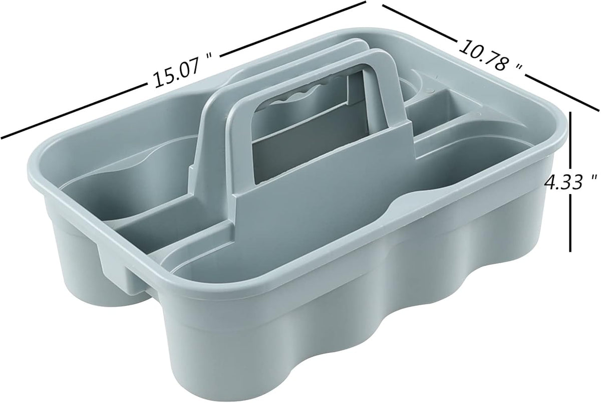 6-Pack Plastic Storage Caddy, Cleaning Caddy with Handle, Gray