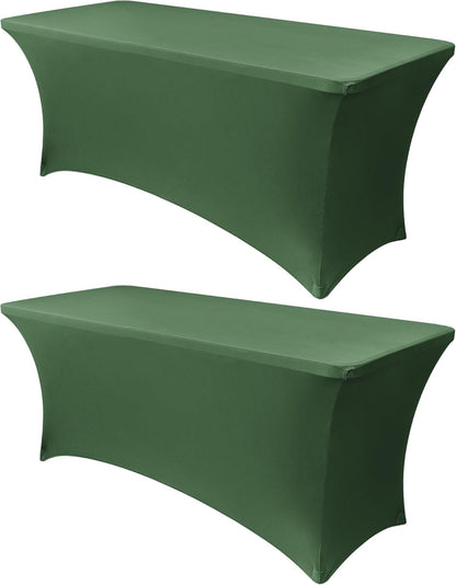 Obstal 6ft Blackish Green Stretch Spandex Table Cover for Standard Folding Tables - Universal Rectangular Fitted Tablecloth Protector for Wedding, Banquet and Party, 72L x 30W x 30H Inches, 2pc