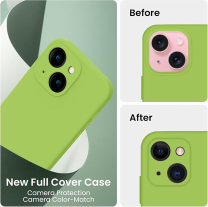 FireNova Designed for iPhone 15 Plus Case, Silicone [Camera Protection] Case with [2 Screen Protectors], Soft Anti-Scratch Microfiber Lining Inside, 6.7 inch, Sprout Green