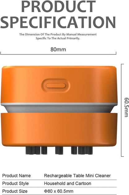 ODISTAR Desktop Vacuum cleaner,Mini table dust sweeper Energy Saving,High endurance up to 400 mins,Cordless&360º Rotatable Design for Cleaning Hairs,Crumbs,Computer Keyboard of gifts for kids (orange)