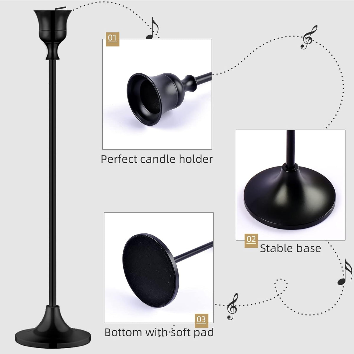 Vintage Black Candelabra Candle Holders for Fireplace & Dining