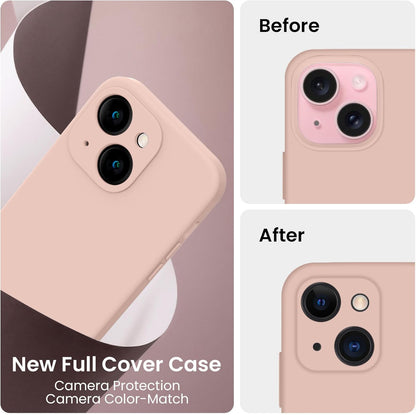 FireNova Designed for iPhone 15 Case, Silicone Upgraded [Camera Protection] Phone Case with [2 Screen Protectors], Soft Anti-Scratch Microfiber Lining Inside, 6.1 inch, Pinksand