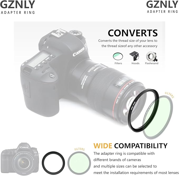 46mm to 49mm Step-up Adapter Rings Filter Adapter Black Metal Step Down Filter Ring Adapter Compatible with All Brand UV CPL ND Camera Lens Filter Stepping Rings (46mm-49mm)