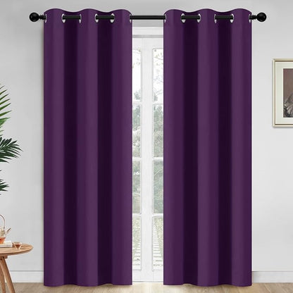 Yakamok Room Darkening Grommet Top Window Drapes Thermal Insulated Light Blocking Blackout Curtains for Living Room,42W x 84L,Purple,2 Panels