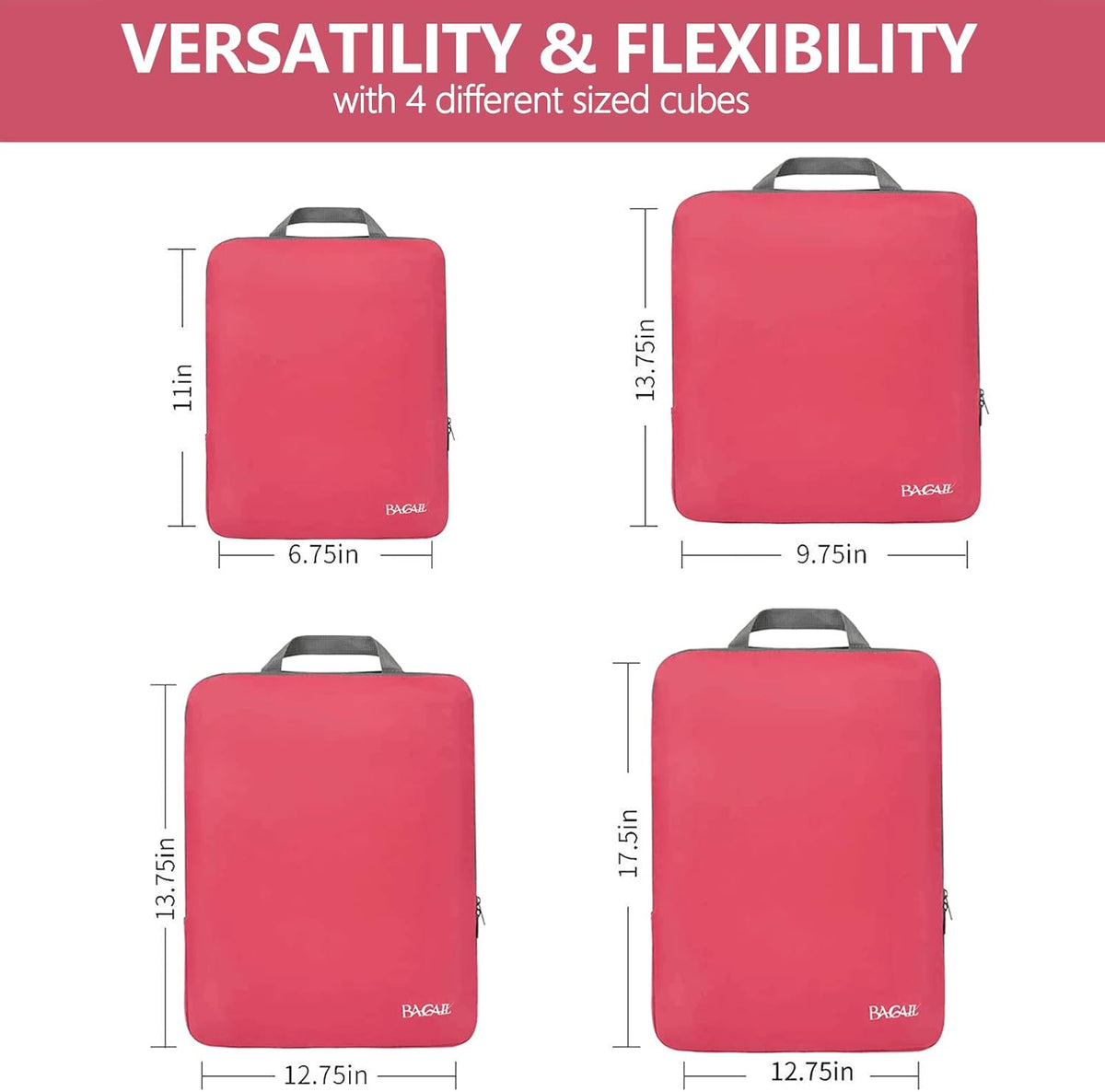 BAGAIL 4 Set/6 Set/8 Set Compression Packing Cubes Travel Accessories Expandable Packing Organizers (Cloth Pattern, 4-Coral)