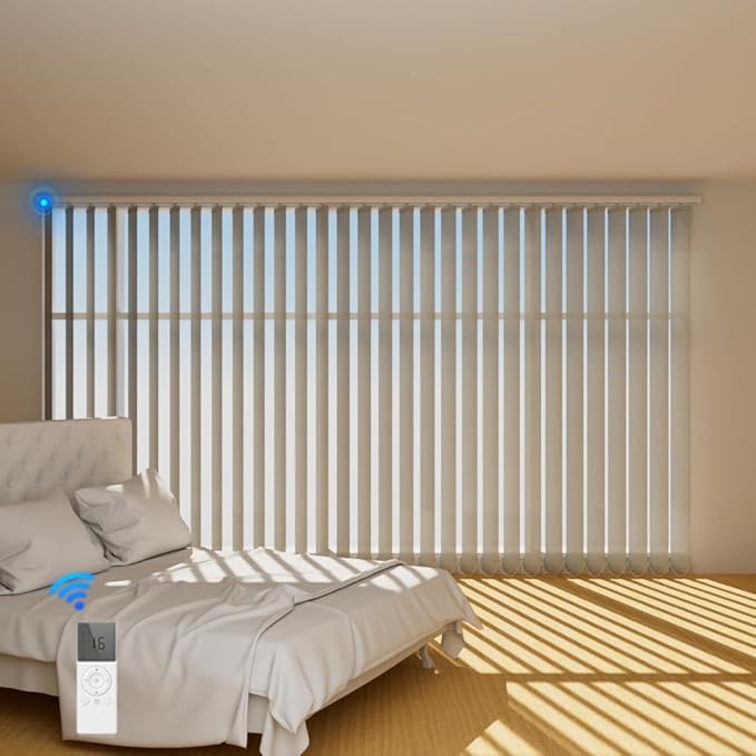 Blindify Motorized Vertical Blinds, Light Filtering Sliding Door Shades