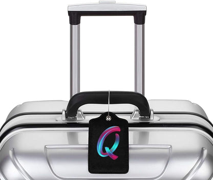 2 Pack Initial Luggage Tags for Suitcase, Colorful Letter Design Cruise Name Bag Tags, Novelty Baggage Identifiers with Full Privacy Cover, Leather ID Label for Women Men Kids Travel, Rainbow Letter Q