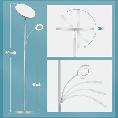 marctronic Silver Gray Floor Lamp, 42W 4000LM Super Bright LED Lamp