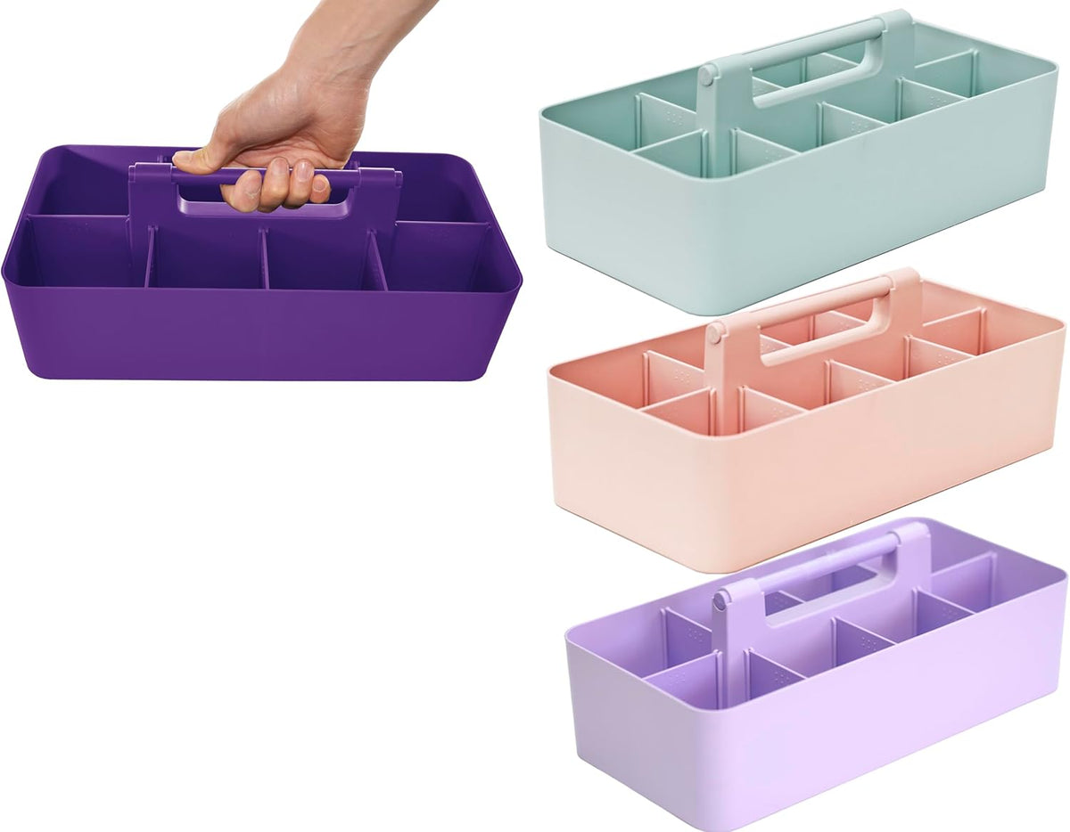 Portable Caddy Organizer - Stackable Plastic Caddy with Handle | Desk, Makeup, Dorm Caddy, Classroom Art Organizers (Made In Usa) (Mint/Pink/Royal Purple/Lavender)