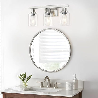 DIKAIDA 3-Light Bathroom Light Fixtures, Nickel Bathroom Vanity Light