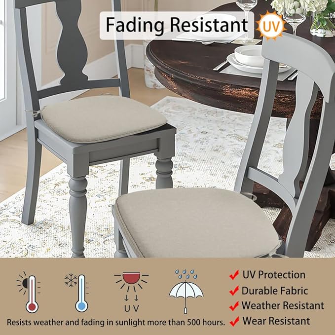 Magpie Fabrics Outdoor/Indoor 17"x16"x2" Chair Cushions with Ties Set of 2, Waterproof All Weather U-Shape Seat Pads Decoration for Patio Garden Furniture Home Office (Taupe)