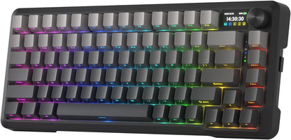 Redragon K724 PRO Wireless Gasket Gaming Keyboard w/Hype 1.14’’ TFT Screen & Knob, 81-Key 75% Mechanical Keyboard, 5-Layer Noise Dampening, Hot-Swap South-Facing RGB Socket, Gradient PBT Keycaps