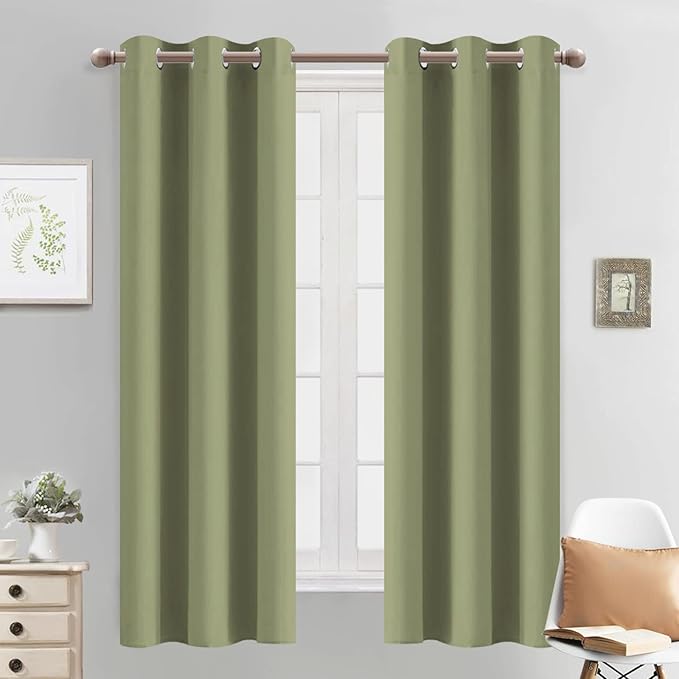 Yakamok Light Blocking Window Blackout Curtains Thermal Insulated Room Darkening Drapes for Bedroom,Solid Grommet Top Window Panels, 38x63 Inch, Sage Green, One Pair