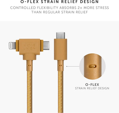 Native Union Belt Cable Duo – 5ft Ultra-Strong Braided Universal Charging Cable – Made with Recycled Materials – 2-in-1 Multi-Device MFi Certified Connectors for Lightning & Type-C Devices (Kraft)