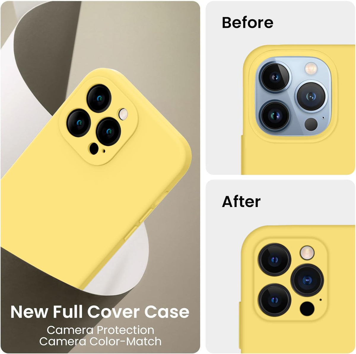 FireNova Designed for iPhone 13 Pro Max Case, Silicone [Camera Protection] Phone Case with [2 Screen Protectors], Soft Anti-Scratch Microfiber Lining Inside, 6.7 inch, Yellow