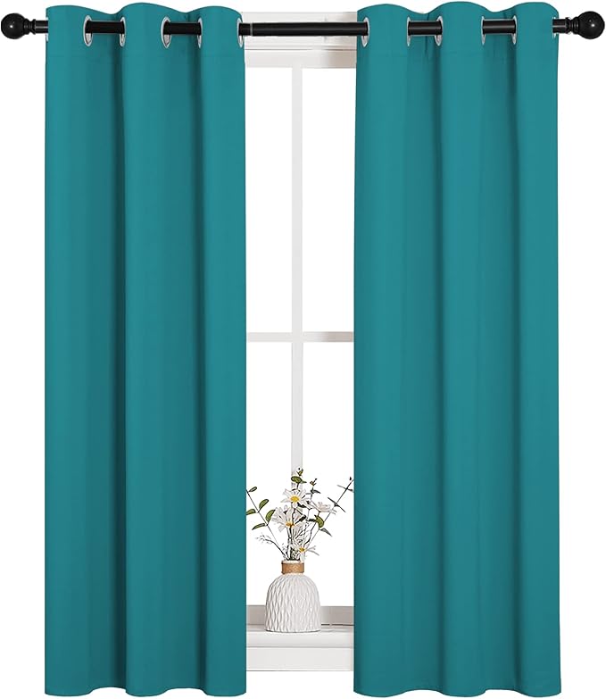 NICETOWN Room Darkening Curtains 45 inch Length 2 Panels, Thermal Insulated Grommet Blackout Curtains for Modern Casual Elegant Bedroom Kids Room Theme Decoration (Peacock Teal, 2 Pieces, W29)