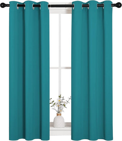 NICETOWN Room Darkening Curtains 45 inch Length 2 Panels, Thermal Insulated Grommet Blackout Curtains for Modern Casual Elegant Bedroom Kids Room Theme Decoration (Peacock Teal, 2 Pieces, W29)