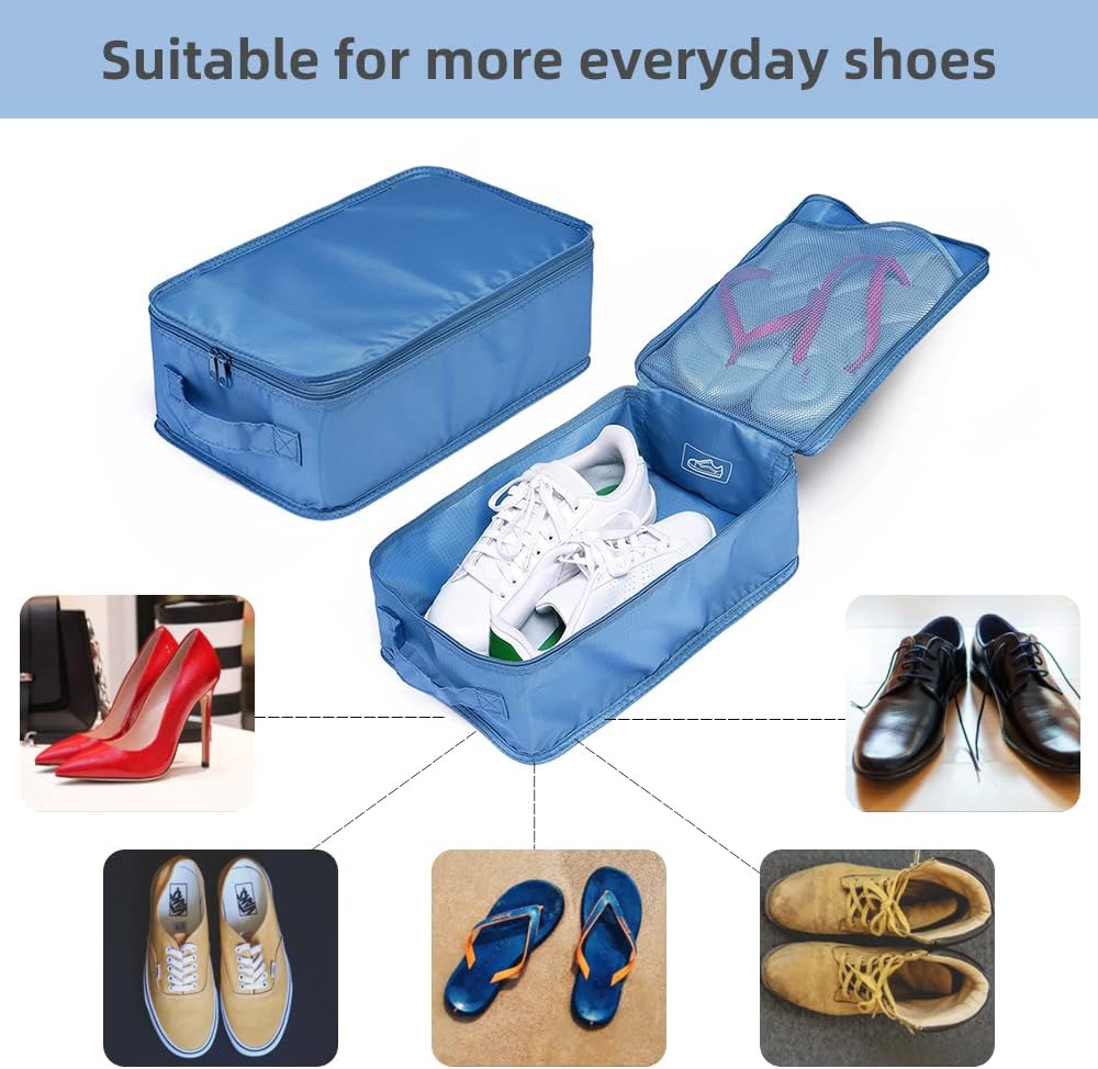 Travel Shoe Bags, Foldable Waterproof Shoe Pouches Organizer-Double Layer (6 Seablue Shoe Bags)