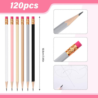 TecUnite 120 Pcs #2 HB Pencils with Eraser No 2 Unsharpened Wooden Hexagonal Pencils for Adults Gifts for School Exam art Learning Office Sketching(Morandi Boho Colors)