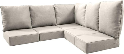Luxury 24x24x6 Outdoor Cushions for 5-Seat Sectional Sofa Set of 5 - Water-Repellent 11-Piece Patio Cushion Set for Outside Rattan Wicker Loveseat Chair L-Shape Couch - Beige/Classic