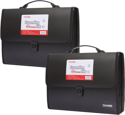 2 Pack 25 Pockets Letter Size/A4 Accordion File Organizer with Handle, TRANBO Expanding File Folder, Expandable Document Paper Organizer for Travel School Office