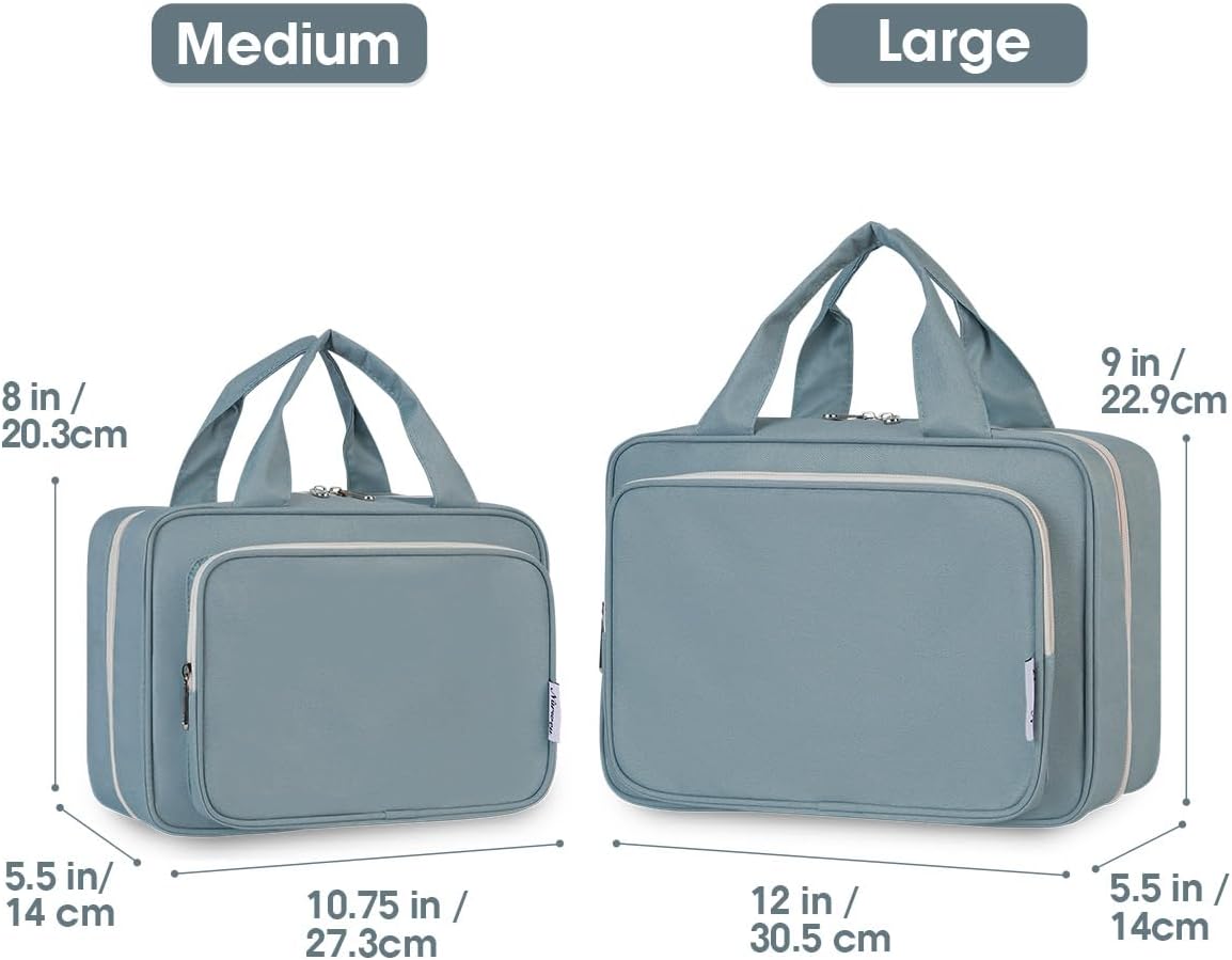 Narwey Travel Toiletry Bag for Women Large Hanging Makeup Bag Organizer Toiletries Bag for Full Size Essentials Accessories Cosmetics (Greyish Blue (Large))