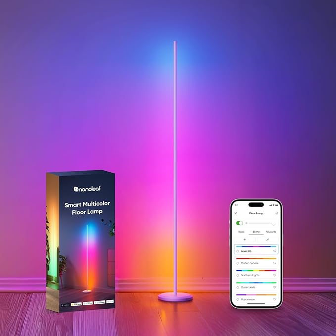 Nanoleaf Matter Smart Floor Lamp, LED Standing Lamps Work with Alexa, Music Sync Corner Lamp,16 Million Colors, 1700lm RGBTW Floor Lamp with Voice Control for Living Room, Ambient Lighting, White