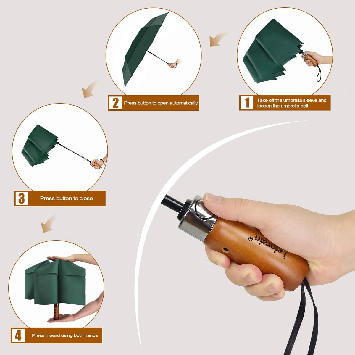 Lejorain Large Folding Golf Umbrella - Compact Mens Umbrellas Travel Rain and Windproof 54inch Collapsible Automatic Open Close Umbrella 210T Teflon Vented Double Canopy